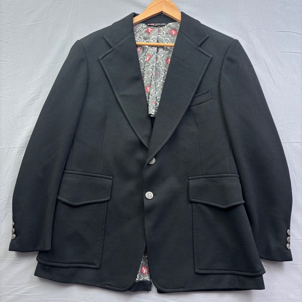 Vintage Austin Reed Black Knit Blazer Paisley Lion Lining Crest Button UK Made